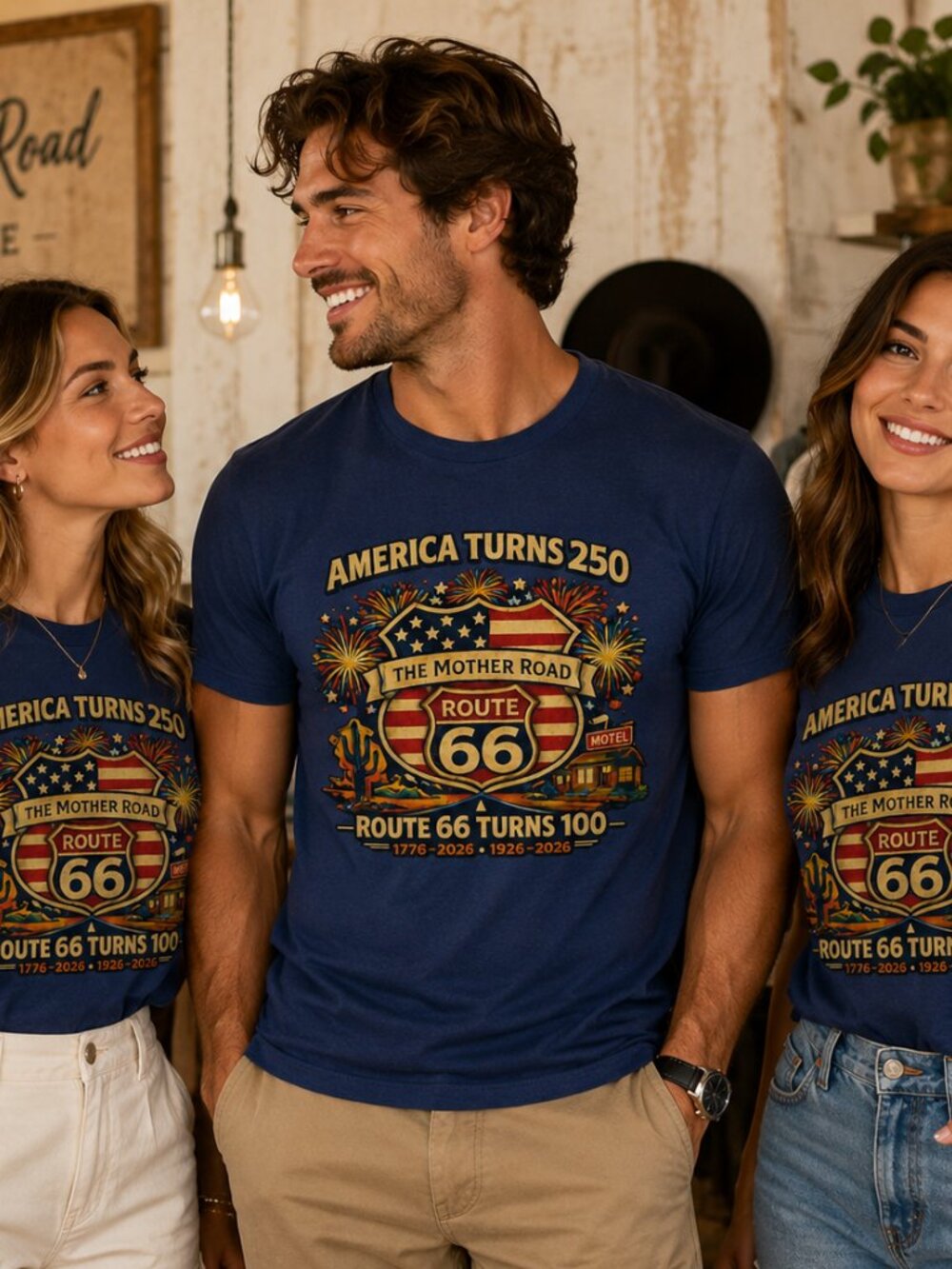 AMERICA turns 250 shirt, ROUTE 66 centennial retro patriotic USA Tee - Picture 5 of 8